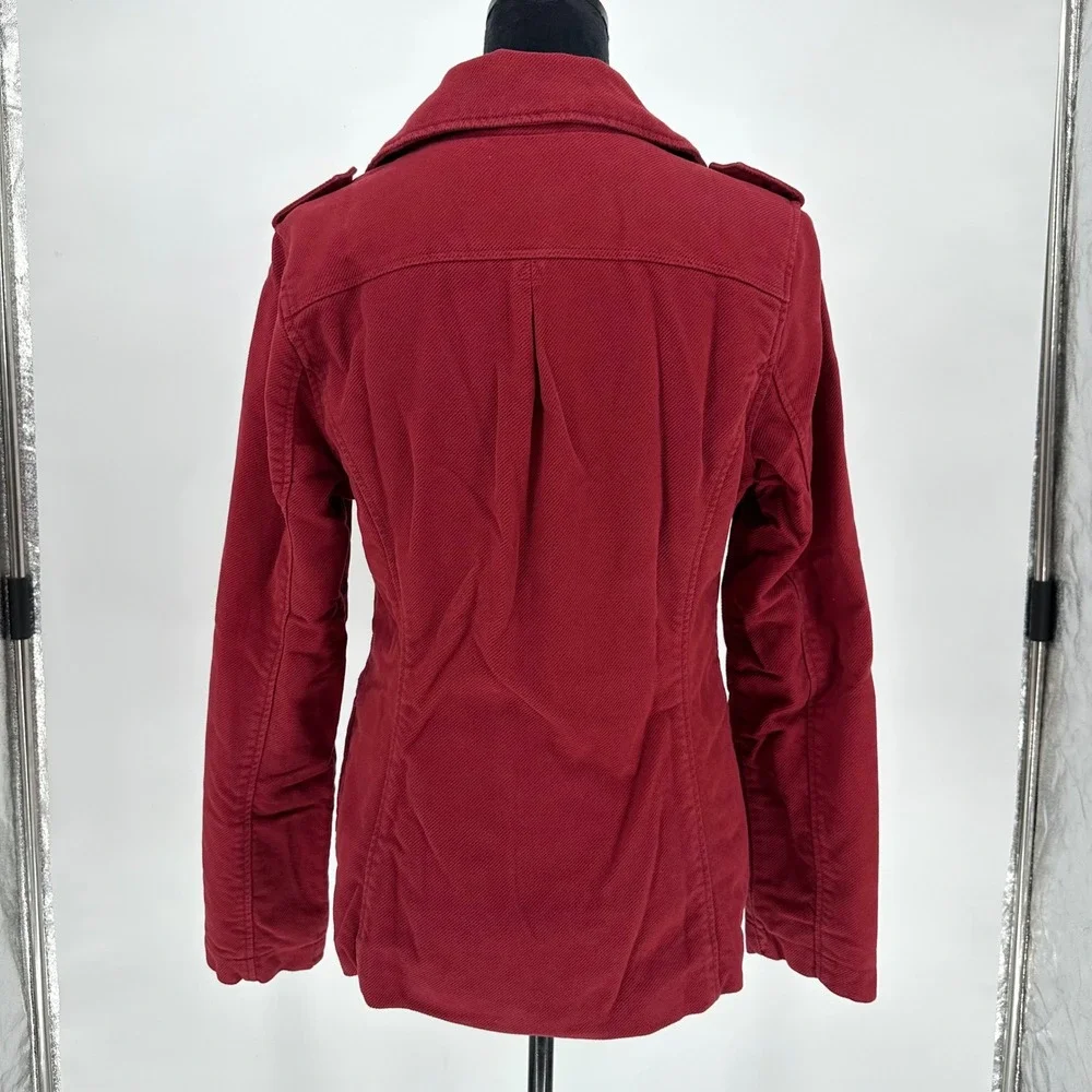 Y2K Mossimo‎ Burgundy Corduroy Double Breasted Pea Coat Cotton Jacket Wom Sz M/L